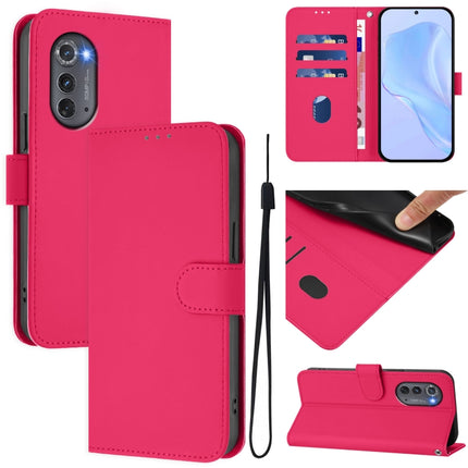 Skin Feel Solid Color Leather Phone Case with Lanyard, For Motorola Edge 2022