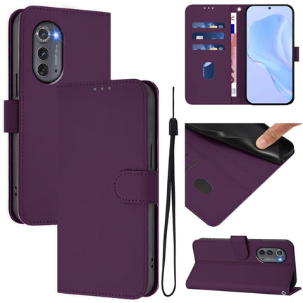 Skin Feel Solid Color Leather Phone Case with Lanyard, For Motorola Edge 2022