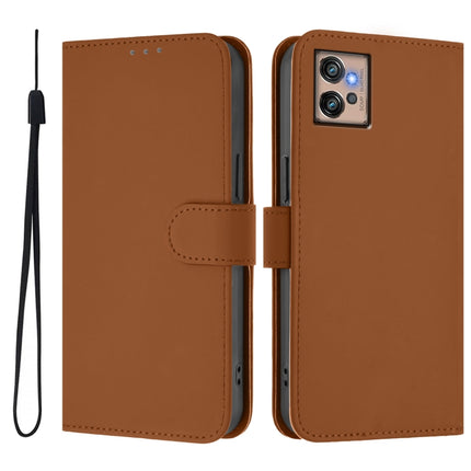 Skin Feel Solid Color Leather Phone Case with Lanyard, For Motorola Moto G32