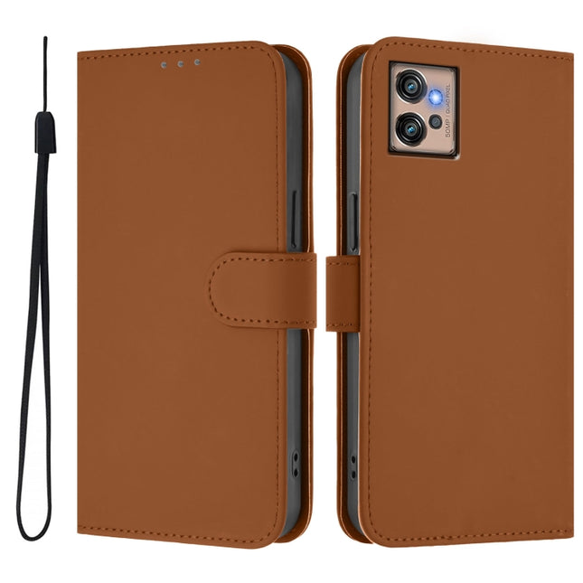 Skin Feel Solid Color Leather Phone Case with Lanyard, For Motorola Moto G32