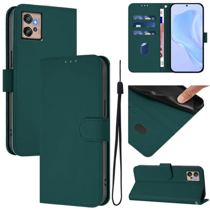 Skin Feel Solid Color Leather Phone Case with Lanyard, For Motorola Moto G32