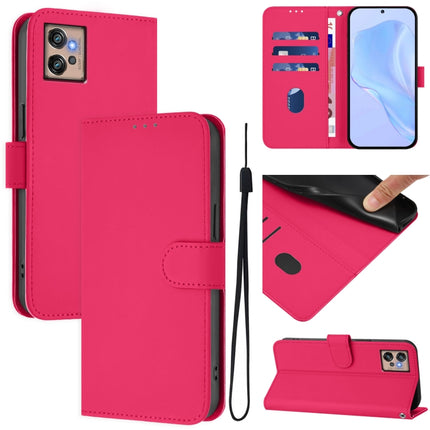 Skin Feel Solid Color Leather Phone Case with Lanyard, For Motorola Moto G32