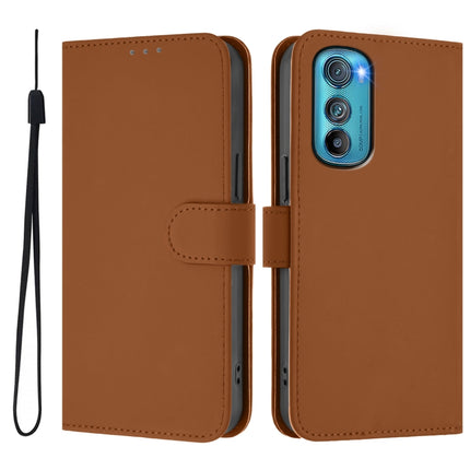Skin Feel Solid Color Leather Phone Case with Lanyard, For Motorola Edge 30