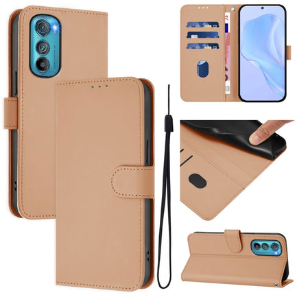 Skin Feel Solid Color Leather Phone Case with Lanyard, For Motorola Edge 30