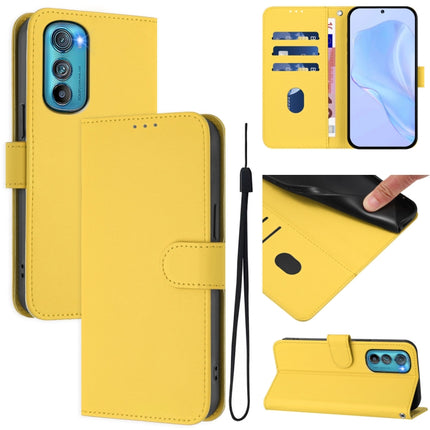 Skin Feel Solid Color Leather Phone Case with Lanyard, For Motorola Edge 30