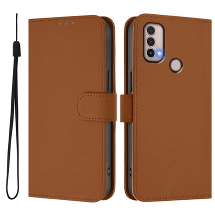 Skin Feel Solid Color Leather Phone Case with Lanyard, For Motorola Moto E20 / E30 / E40