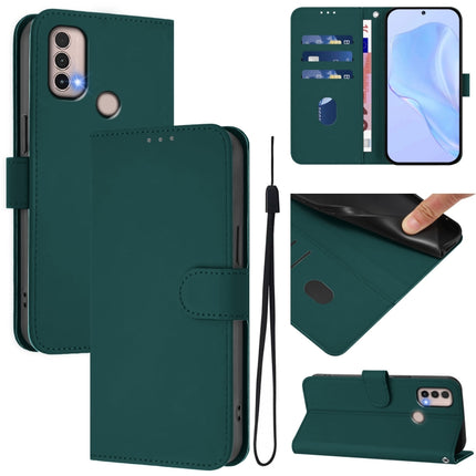Skin Feel Solid Color Leather Phone Case with Lanyard, For Motorola Moto E20 / E30 / E40