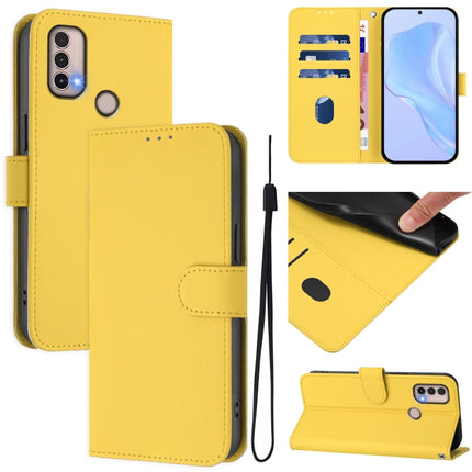Skin Feel Solid Color Leather Phone Case with Lanyard, For Motorola Moto E20 / E30 / E40