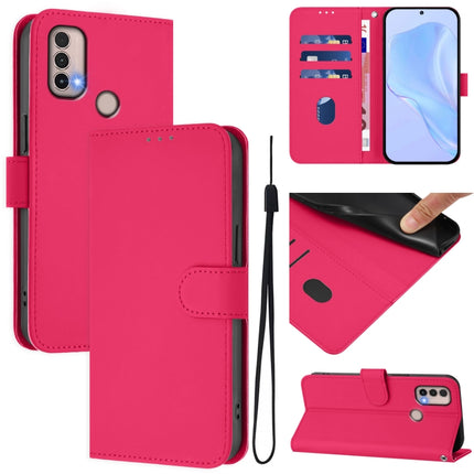 Skin Feel Solid Color Leather Phone Case with Lanyard, For Motorola Moto E20 / E30 / E40