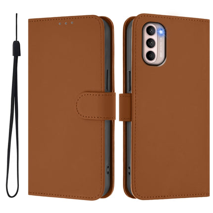 Skin Feel Solid Color Leather Phone Case with Lanyard, For Motorola Moto G31 4G Global
