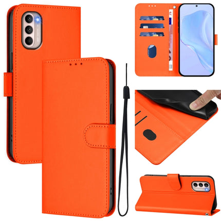 Skin Feel Solid Color Leather Phone Case with Lanyard, For Motorola Moto G31 4G Global