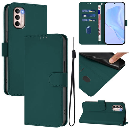 Skin Feel Solid Color Leather Phone Case with Lanyard, For Motorola Moto G31 4G Global