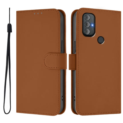 Skin Feel Solid Color Leather Phone Case with Lanyard, For Motorola Moto G Power 2022