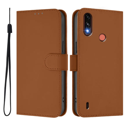 Skin Feel Solid Color Leather Phone Case with Lanyard, For Motorola Moto E7 Power