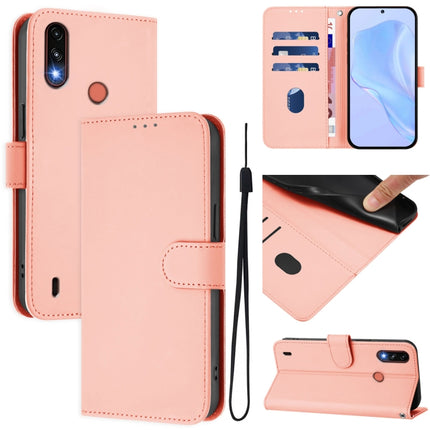 Skin Feel Solid Color Leather Phone Case with Lanyard, For Motorola Moto E7 Power