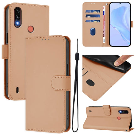 Skin Feel Solid Color Leather Phone Case with Lanyard, For Motorola Moto E7 Power