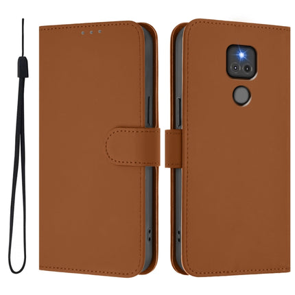Skin Feel Solid Color Leather Phone Case with Lanyard, For Motorola Moto G Play 2021