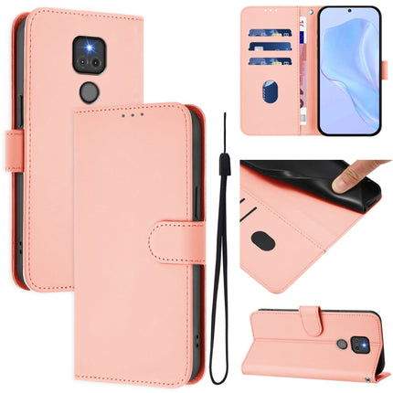 Skin Feel Solid Color Leather Phone Case with Lanyard, For Motorola Moto G Play 2021