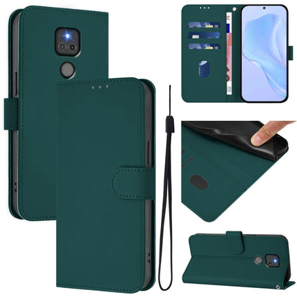 Skin Feel Solid Color Leather Phone Case with Lanyard, For Motorola Moto G Play 2021