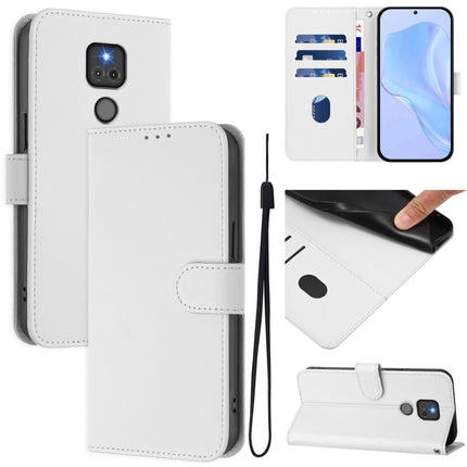 Skin Feel Solid Color Leather Phone Case with Lanyard, For Motorola Moto G Play 2021