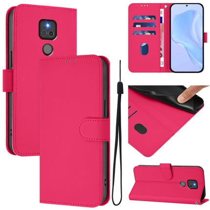 Skin Feel Solid Color Leather Phone Case with Lanyard, For Motorola Moto G Play 2021