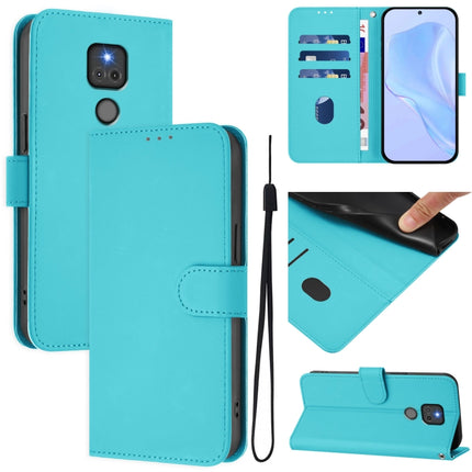 Skin Feel Solid Color Leather Phone Case with Lanyard, For Motorola Moto G Play 2021