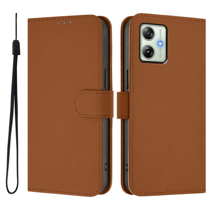 Skin Feel Solid Color Leather Phone Case with Lanyard, For Motorola Moto G64 India