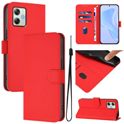 Skin Feel Solid Color Leather Phone Case with Lanyard, For Motorola Moto G64 India