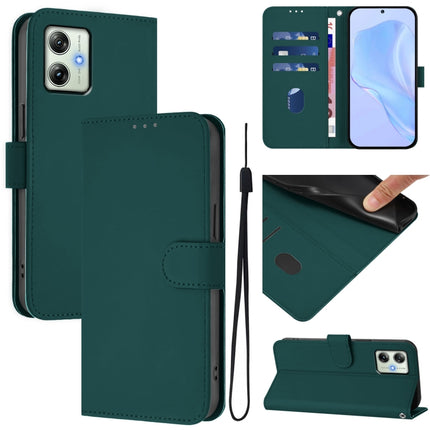 Skin Feel Solid Color Leather Phone Case with Lanyard, For Motorola Moto G64 India