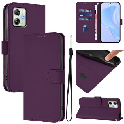 Skin Feel Solid Color Leather Phone Case with Lanyard, For Motorola Moto G64 India