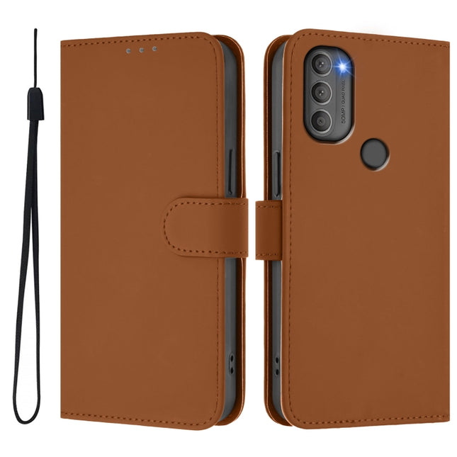 Skin Feel Solid Color Leather Phone Case with Lanyard, For Motorola Moto G71 5G