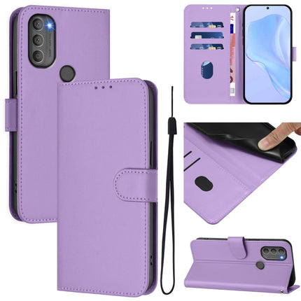 Skin Feel Solid Color Leather Phone Case with Lanyard, For Motorola Moto G71 5G