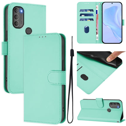 Skin Feel Solid Color Leather Phone Case with Lanyard, For Motorola Moto G71 5G