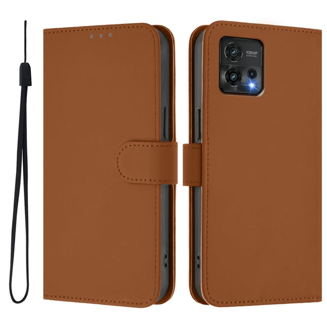 Skin Feel Solid Color Leather Phone Case with Lanyard, For Motorola Moto G72