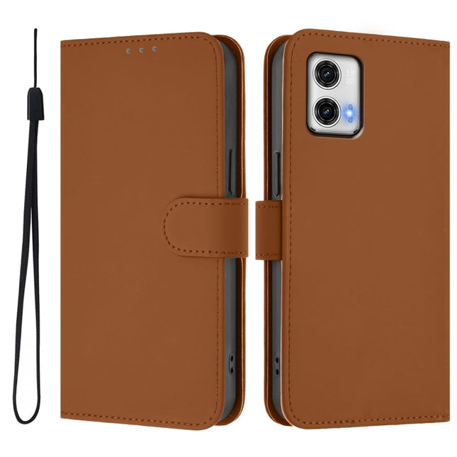 Skin Feel Solid Color Leather Phone Case with Lanyard, For Motorola Moto G73 5G