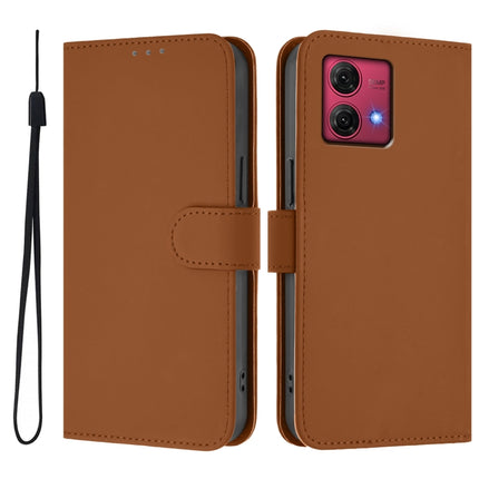 Skin Feel Solid Color Leather Phone Case with Lanyard, For Motorola Moto G84 5G