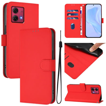 Skin Feel Solid Color Leather Phone Case with Lanyard, For Motorola Moto G84 5G