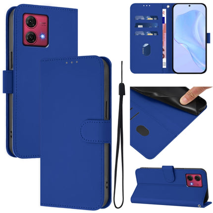 Skin Feel Solid Color Leather Phone Case with Lanyard, For Motorola Moto G84 5G
