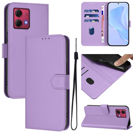 Skin Feel Solid Color Leather Phone Case with Lanyard, For Motorola Moto G84 5G