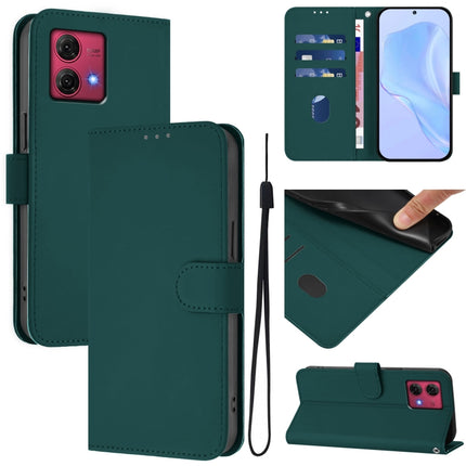 Skin Feel Solid Color Leather Phone Case with Lanyard, For Motorola Moto G84 5G