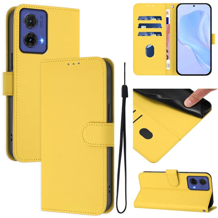 Skin Feel Solid Color Leather Phone Case with Lanyard, For Motorola Moto G85 5G
