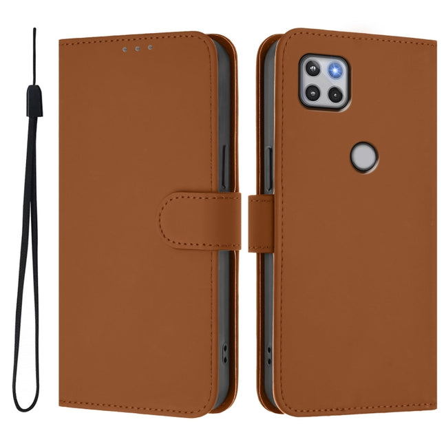 Skin Feel Solid Color Leather Phone Case with Lanyard, For Motorola One 5G Ace