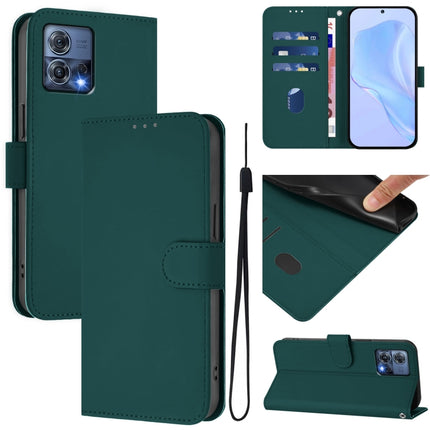 Skin Feel Solid Color Leather Phone Case with Lanyard, For Motorola Moto S30 Pro 5G