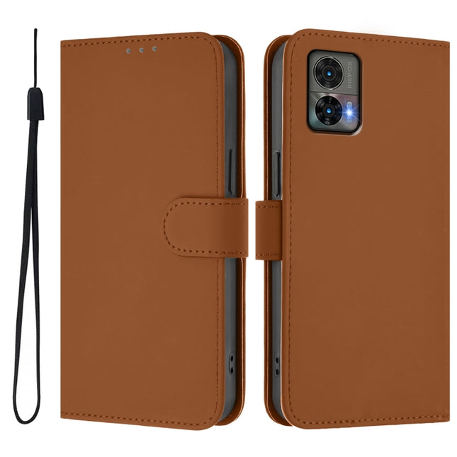Skin Feel Solid Color Leather Phone Case with Lanyard, For Motorola Edge 30 Neo