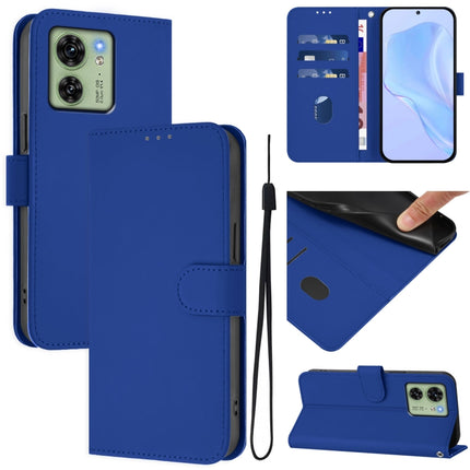 Skin Feel Solid Color Leather Phone Case with Lanyard, For Motorola Edge 40 5G Global