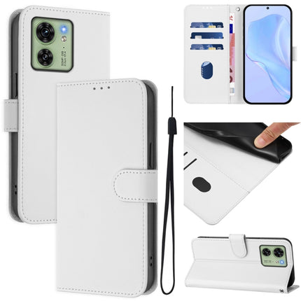 Skin Feel Solid Color Leather Phone Case with Lanyard, For Motorola Edge 40 5G Global