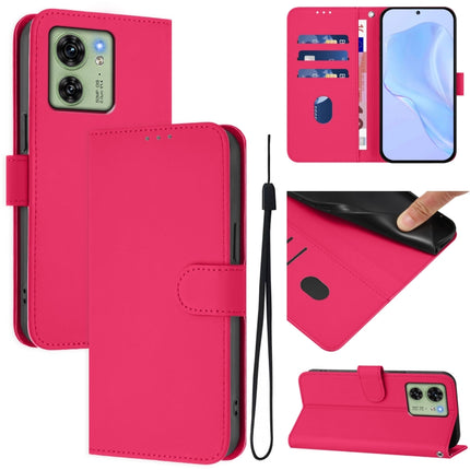Skin Feel Solid Color Leather Phone Case with Lanyard, For Motorola Edge 40 5G Global