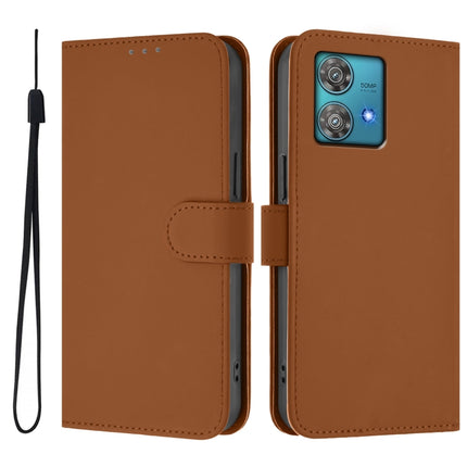 Skin Feel Solid Color Leather Phone Case with Lanyard, For Motorola Edge 40 Neo 5G