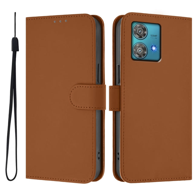 Skin Feel Solid Color Leather Phone Case with Lanyard, For Motorola Moto G73 5G