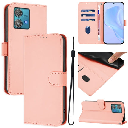 Skin Feel Solid Color Leather Phone Case with Lanyard, For Motorola Edge 40 Neo 5G